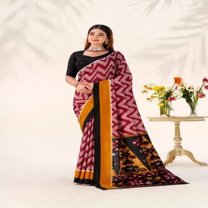 Sari en soie Tussar imprimé VASTRA COTTAGE pour femmes, tissages en zigzag avec blouse en soie Tasar non cousue, tenue de fête élégante, vente en gros - Product Image 3