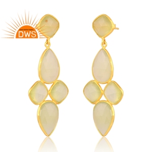 Latest Trending Sterling Silver 18K <b>Gold</b> Plated Prehnite Chalcedony Gemstone <b>Dangle</b> <b>Earring</b> Demi Fine Jewelry Manufacturer - Product Image 2