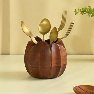 Elegant Wooden <b>Cutlery</b> Holder With Fine Carvings Perfect For Displaying Flatware During Family Meals And Celebrations - Product Image 1