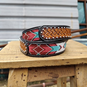 Ceinture de cowboy perlée western vintage conception personnalisée boucle ardillon en alliage de zinc pleine fleur bracelet en cuir véritable concepteur écologique - Product Image 3