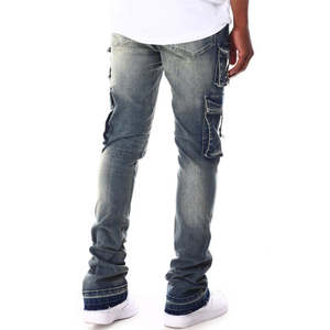 Custom Summer New Design <b>Men</b> <b>Flared</b> Jeans Patchwork Loose Hip Hop Denim Pants Washed Jeans - Product Image 2