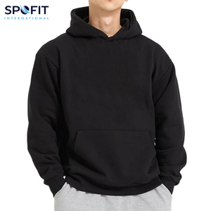 เสื้อฮู้ดผ้าฝ้ายโอเวอร์ไซส์สำหรับผู้ชายเสื้อครอปโบซี่โชว์ไหล่หนาทรงโอเวอร์ไซส์ออกแบบโลโก้ได้ตามต้องการ - Product Image 1