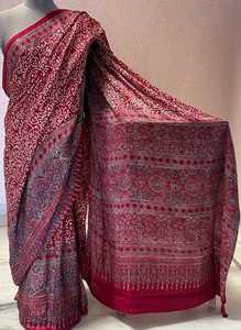 ผ้าโสร่งพิมพ์ลายบล็อกไหม100% กับเสื้อเบลาส์สไตล์ปากีสถานสำหรับงานปาร์ตี้สบายๆหรือชุดทำงานผู้ผลิตอินเดีย - Product Image 3