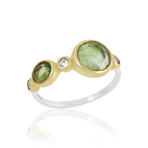 Anillo de piedras preciosas múltiples de circón peridoto de Plata de Ley 925 de dos tonos de alta calidad en stock listo precio al por mayor - Product Image 1
