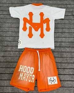 Conjunto de camisa y pantalones cortos de 2 piezas de verano con logotipo estampado personalizado, chándal lavado con ácido, conjunto de camisetas gráficas y pantalones cortos de dos piezas para hombre - Product Image 5