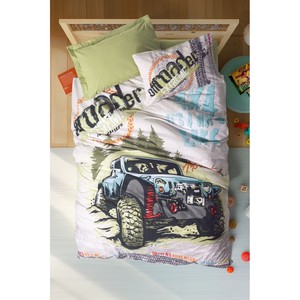 Cotton Box Adventure Green Junior Single Duvet Cover Set with <b>Fitted</b> <b>Sheet</b> Modern 100% Cotton Home Use Cartoon <b>Pattern</b> - Product Image 1