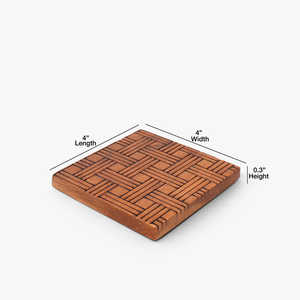 Ensemble de 4 sous-verres carrés en bois avec support en fer pour Table à manger Sous-verres de bar en bois pour Table basse Cuisine - Product Image 4