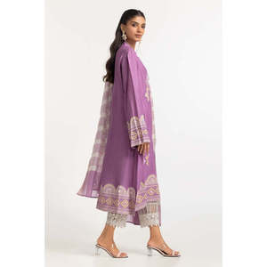 Chemise et dupatta en coton et voile de mousseline violet, teints et imprimés à l'écran - Product Image 1