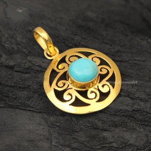 Diseñador 8mm Arizona turquesa piedra preciosa eternidad colgante joyería artesanal fina chapado en rodio para joyería cristiana para niños - Product Image 5