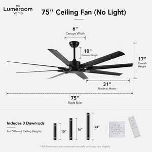 USA in Stock 75 Inch Industrial Ceiling Fan No <b>Light</b> with Remote DC Motor Large Outdoor Ceiling Fan for <b>Garage</b> Patio Shop - Product Image 4
