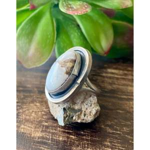 Sheila Becenti Handmade <b>Boho</b> <b>Ring</b> White Buffalo & Sterling <b>Silver</b> with Natural Stone Bezel Setting Size 6.25 Everyday Wear - Product Image 4