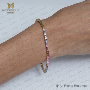 <b>Solid</b> 14k <b>Gold</b> Necklace Natural Multi Sapphire Gemstone Handmade Thin Bracelet Opanable Bracelet Jewelry <b>Gold</b> Multi Sapphire - Product Image 6