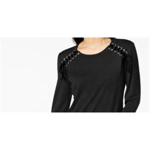 INC International Concepts Felpa da donna con lacci neri in tessuto lavorato a maglia traspirante, taglia Petite S/M - Product Image 2