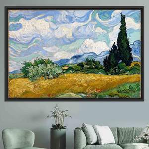 Van Gogh Wheat Field with Cypresses Printed Canvas Wall Decor,BLACK <b>FRAMED</b> CANVAS - Product Image 1