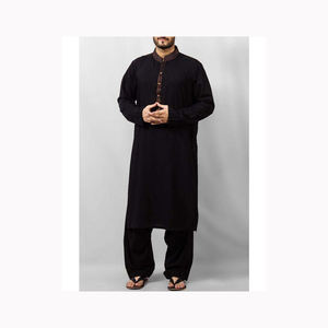 2024 été haute qualité respirant nouveau Design pakistanais vêtements ethniques pour hommes-couleur unie deux pièces Robe musulmane - Product Image 5