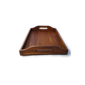 Plateau de service artisanal en bois de Sheesham avec poignée, finition laquée, pour usage résidentiel - Product Image 1