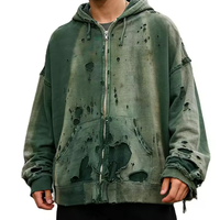 Vente en gros de sweats à capuche zippés pour hommes, personnalisés, en coton épais, coupe oversize, avec effet délavé à l'acide, effet soleil et effet usé
