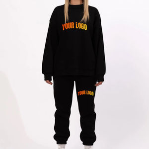 Venta al por mayor Fabricación Mujeres Invierno Streetwear Sweatsuit Pullover Sólido 100% Algodón Fleece Transpirable Personalizado Logo Impresión - Product Image 1