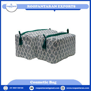 Bolsa de aseo de algodón con estampado verde de bloque de mano indio de alta calidad, bolsa de cosméticos de noche elegante a la venta - Product Image 6