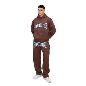 Survêtement en molleton français 100% coton 450 g/m², imprimé sur mesure, gris, coupe ample, sweat-shirt à capuche avec fermeture éclair à boucle, sweat-shirt et pantalon délavés - Product Image 4