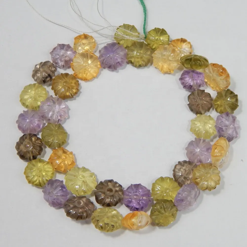 Flor de piedra preciosa tallada, cuentas sueltas y gemas para diseño de joyería, multicolor puro