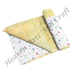 Cotton Block Print Kantha Handmade Reversible Block Print Kantha <b>Quilt</b> Bedspread Bedcover Throw Indian Reversible Hand Stitched - Product Image 1