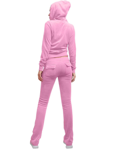 2025 vente en gros écologique respirant cordon sweats à capuche survêtement ensemble femmes solide imprimé coton rose survêtement grande taille - Product Image 2
