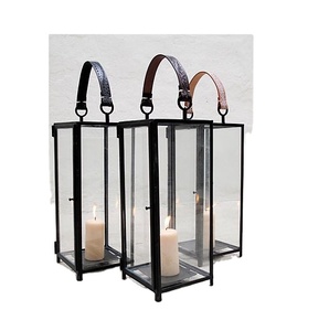 Metal Designer With Leather Handles High Quality Square Antique Vintage Iron <b>Lantern</b> Home Decor Direct Factory - Product Image 1