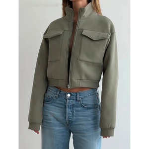 Sweat à capuche zippé en polaire pour femme, streetwear, hiver, haute qualité, crop top personnalisé, logo sur le devant - Product Image 1