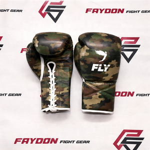 Fly Dark Green Real Cowhide Leather Lace Up Adjustable <b>Hook</b> And Loop Sparring Punching Bag Gloves For Sparring Training - Product Image 2