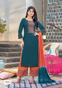 Rayón pesado aprobado por Liva con trabajo hecho a mano y trabajo de bordado Kurti con trabajo de bordado Palzzo con gasa Naznine Dupatta - Product Image 6