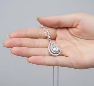Collier unisexe tendance en argent sterling 925 avec pendentif goutte d'eau en moissanite, serti griffe, chaîne à maillons, design double halo en forme de poire, pour mariage - Product Image 4