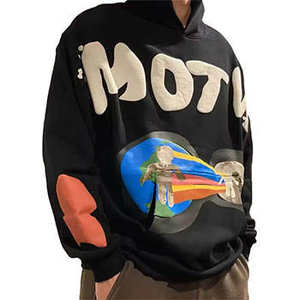 Sweat-shirt pour homme de haute qualité, 400 g/m², coupe oversize, motif lettres, doublé, 100 % coton, impression en relief personnalisée, automne - Product Image 1