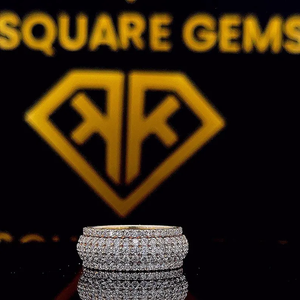 Anillo de diamantes de moissanita ICED OUT, anillos de diamantes de corte redondo, anillo de media eternidad helado para hombre de Plata de Ley 925 - Product Image 5