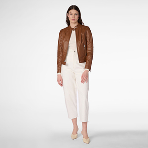 Chaqueta de mujer transpirable de alta calidad hecha a medida, chaqueta sólida de cuero para mujer, chaquetas de cuero de alta calidad - Product Image 2