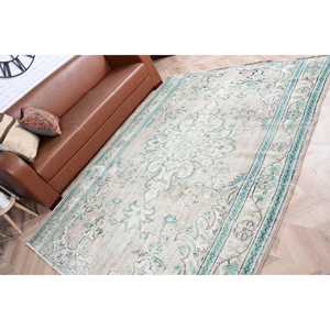 Alfombra Turca Vintage de 5.8x8.1 pies, Alfombra Grande, Alfombra de Lana con Estampado Animal Azul Gris - Product Image 4