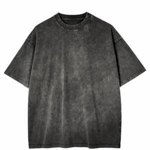 T-shirt en coton à col rond épais et uni surdimensionné T-shirts d'été en coton épais surdimensionnés pour hommes-T-shirt vintage surdimensionné - Product Image 1