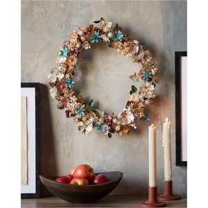 Large Metal Floral Wreath Wall Decor Shabby Chic Iron <b>Flower</b> <b>Garland</b> Decorative Metal Wall Art for Indoor & Outdoor Use Wreath - Product Image 1