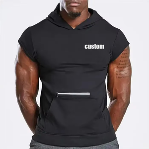 OEM Men's Sleeveless <b>Gym</b> <b>Hoodie</b> High Quality Slim Fit Workout Apparel with Custom Logo and Solid Pattern for Autumn Exercise - Product Image 4