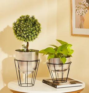 Jardinière ronde en métal argenté de haute qualité pour la décoration de la maison et du jardin jardinière de Pot de fleur avec support à bas prix - Product Image 2