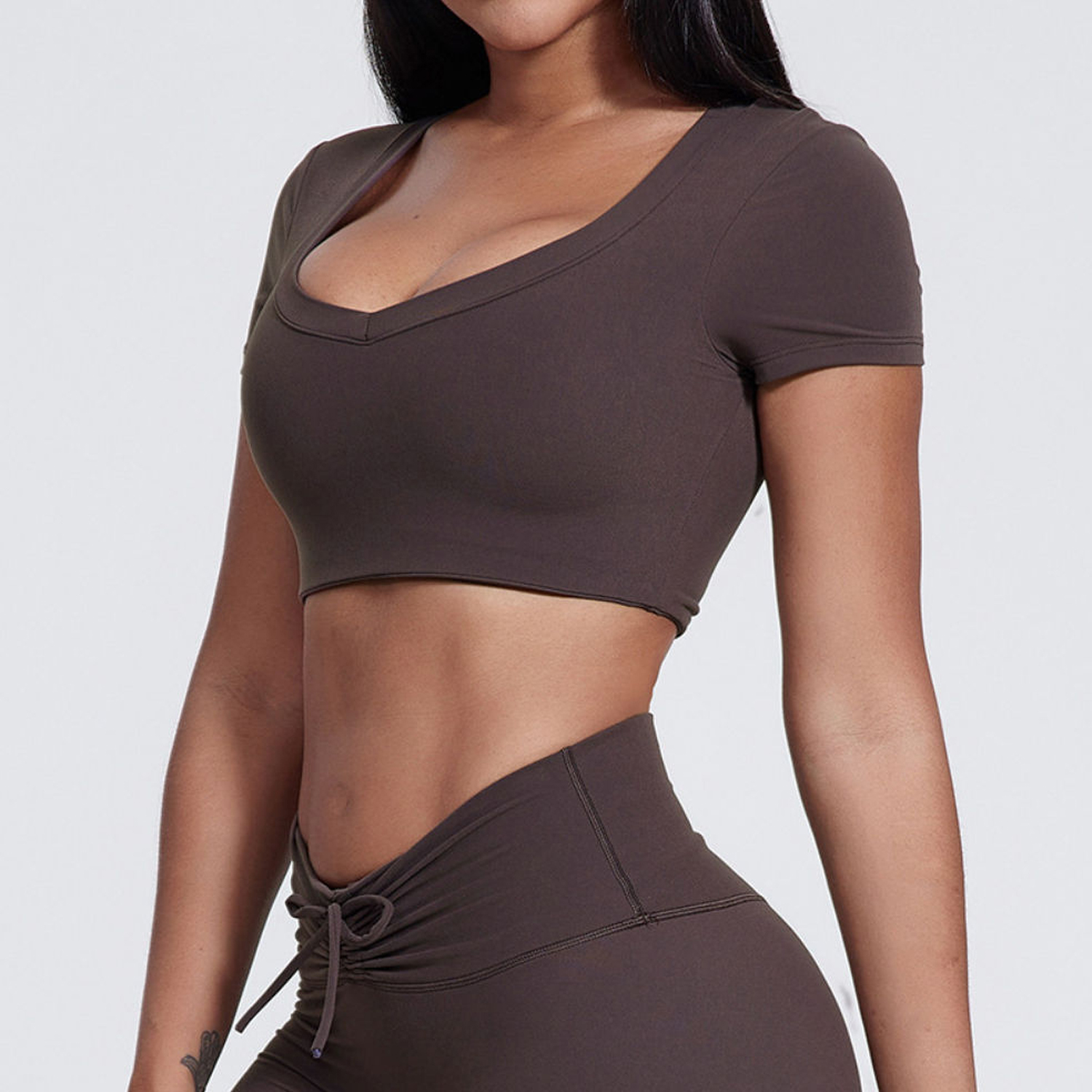 Women Short Sleeve Yoga Crop Top | V-Neck Casual Workout T-Shirt | Cute Basic Activewear Tee