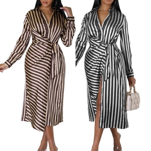 <span class=keywords><strong>Abiti</strong></span> <span class=keywords><strong>eleganti</strong></span> alla moda con collo a girocollo a righe larghe manica lunga da donna <span class=keywords><strong>abiti</strong></span> da ufficio Casual da donna abito africano - Product Image 2