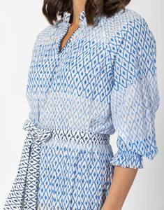 Vestidos de verano con cuello abierto y estampado de diamantes múltiples, diseño artesanal estampado a mano, vestidos con diseño escalonado. - Product Image 3