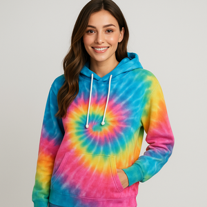 Pull arc-en-ciel Tie Dye avec impression personnalisée de vos propres couleurs Sweat à capuche décontracté en coton à manches longues - Product Image 2