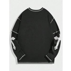 เสื้อยืดคอกลมแขนสองชั้นสำหรับผู้ชาย, ผ้าฝ้าย100% พิมพ์ลายย้อมสีล้วนสำหรับฤดูร้อนฤดูใบไม้ร่วง - Product Image 6