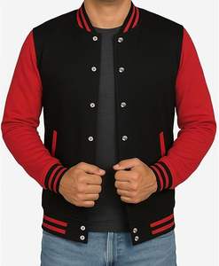 High School Letterman Men's Varsity <b>Jacket</b> Bomber Style Solid <b>Pattern</b> Fleece Baseball <b>Jacket</b> with Button Decoration - Product Image 1