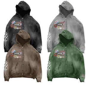 Sudadera con capucha lavada con ácido vintage personalizada para hombre, Jersey estampado desgastado francés pesado sin hilo, Sudadera con capucha bordada de invierno - Product Image 4