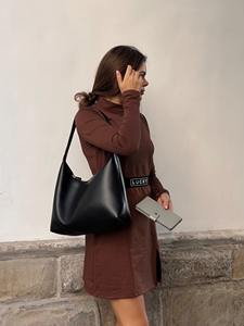 Fourre-tout en cuir véritable pour femmes épaule Hobo sacs à main sacs à main Logo personnalisable fermeture à glissière en relief LHB-0043 doux réutilisable - Product Image 3