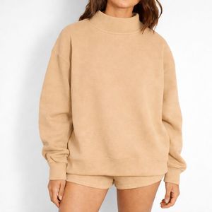Women Oversized Mockneck Sweatshirt Modern Relaxed Fit Soft Touch Winter Pullover Sequined Badge Streetwear - Product Image 6
