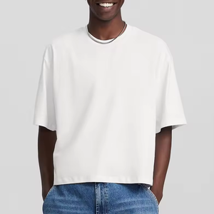 เสื้อยืดทรงบ็อกซี่ผู้ชาย ผ้าฝ้าย 100% คุณภาพสูง สไตล์ไฮสตรีท เป็นมิตรกับสิ่งแวดล้อม เหมาะสำหรับออกกำลังกาย คอกลม สีพื้น ทรงเข้ารูป - Product Image 5